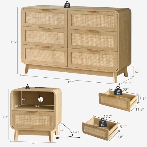 FORTUNETEC Dresser and Nightstand Sets, 3 Piece Bedroom Set, Oak