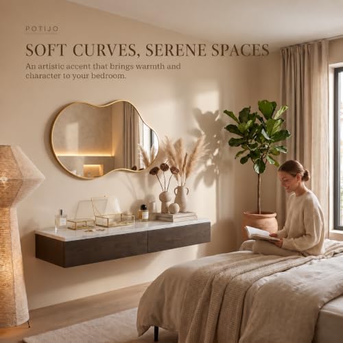 Irregular Wall Mirror 24×40 Inch Wall Mirrors Decorative Gold Modern Asymmetr...