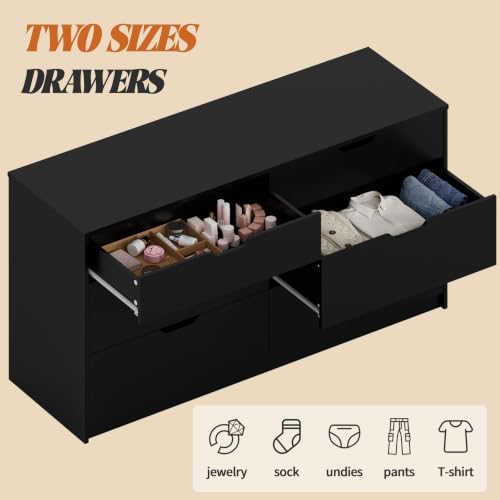 Furmax Dresser for Bedroom with 6 Drawers, 47.2" Modern Dressers, Black