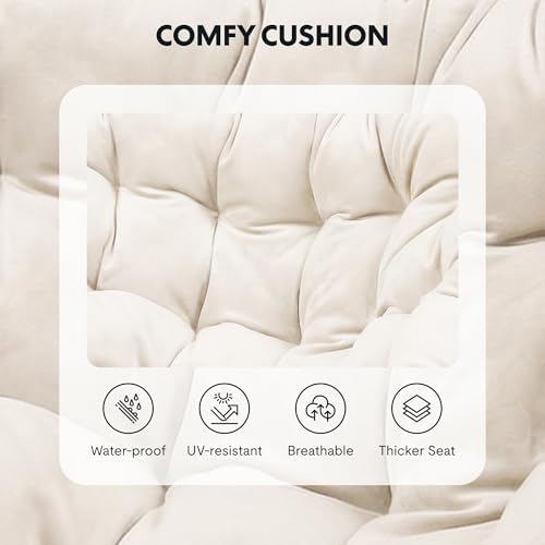 FLEXISPOT Outdoor Papasan Rocking Chair with Thick Cushion,Beige