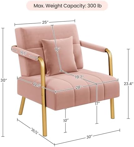 Yaheetech 30" Velvet Sofa Chair Accent Sofa with Gold Metal Leg, Pink