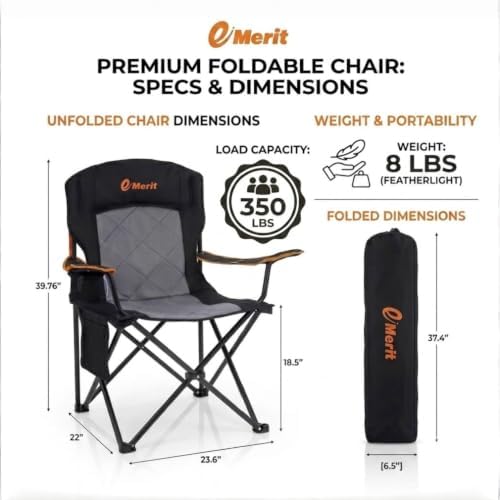 EMERIT 2-Pack Folding Camping Chair, Diamond-Quilted & Adjustable Armrest