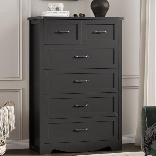 Dresser for Bedroom with 6 Drawers, 49" Tall Wood Chest of Drawers with ...
