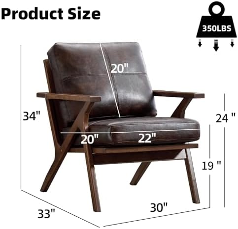 INZOY Mid-Century Modern Accent Chair with Wood Frame, PU Leather Living Room...