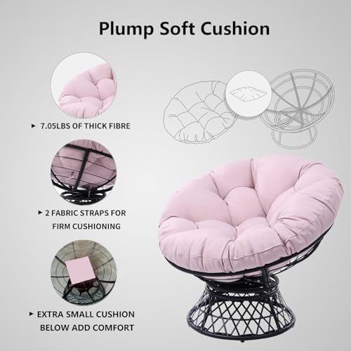 360° Swivel Papasan Chair - 350lbs Capacity Indoor/Outdoor Wicker Lounge Chai...