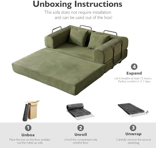 59in Boneless Couch Convertible Futon Sofa Bed Queen for Small Space