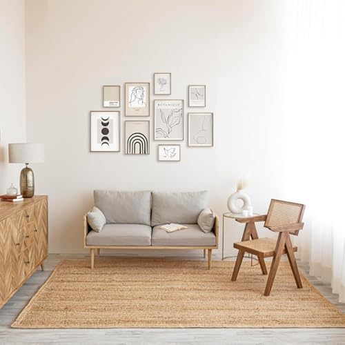 HOMEMONDE Solid Braided Jute Area Rug | Handwoven Reversible Natural Fiber Bo...