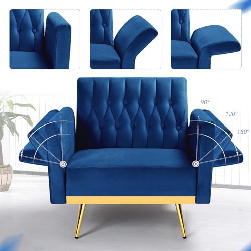 3 Pieces Velvet Sofa Set w/Adjustable Armrest &Backrest,Blue