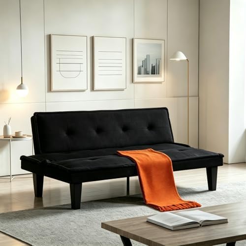 Convertible Futon Sofa Bed, Small Futon Couch with 5-Position Adjustable Back...