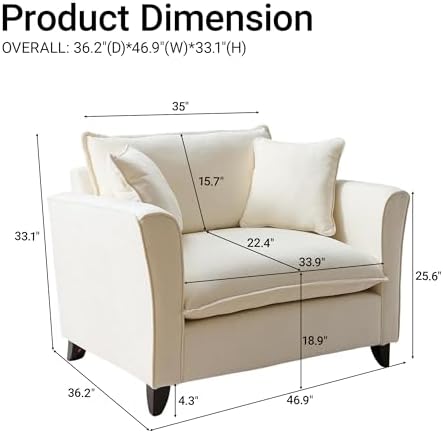 46.9" Chenille Upholstered Accent Chair Wide Seat for Living Room Bedroom