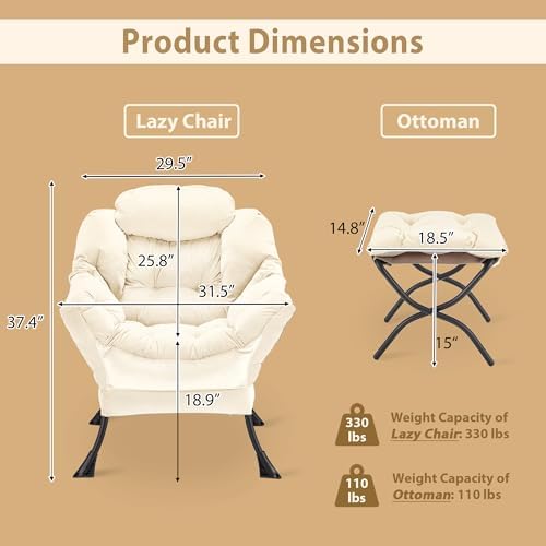 Youtanic Lazy Chair with Folding Ottoman, Accent Chair Velvet Upholstered wit...