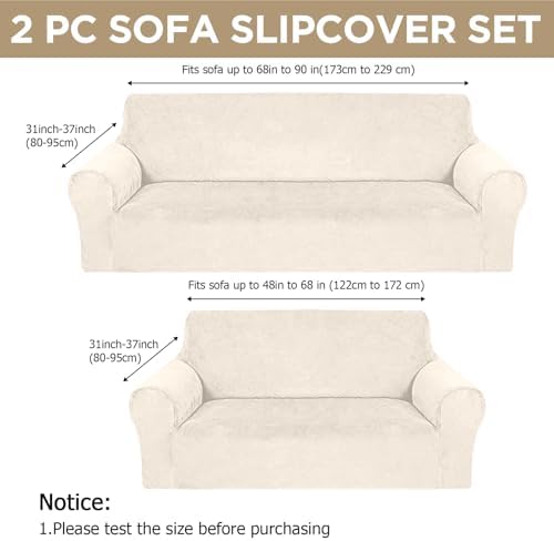 Peryiter 2 Pcs Couch and Loveseat Sofa Covers,Beige,Velvet | Armchair Covers ...