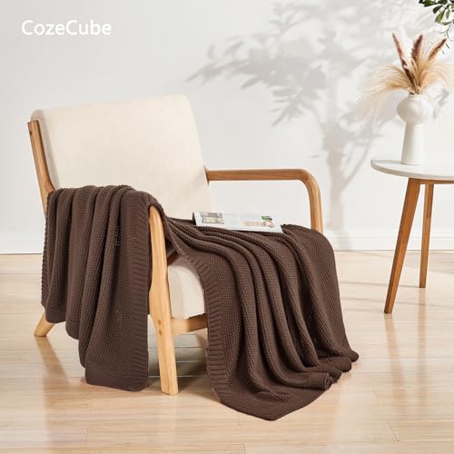 CozeCube Dark Brown Seed Stitch Throw Blanket 60"x80", Farmhouse Decor
