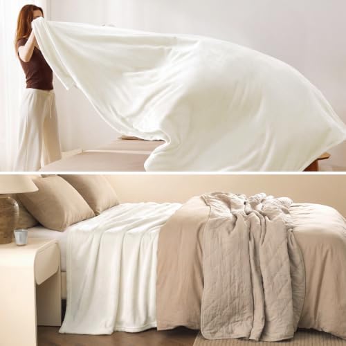 Bedsure GentleSoft Fleece Blankets Queen Size Cream - Birthday Gifts for Wome...