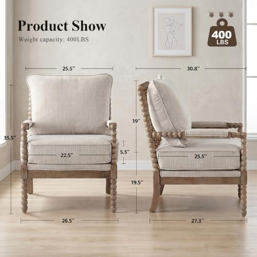 DUHOME Linen Fabric Spindle Accent Chairs Set of 2,Living Room Chairs