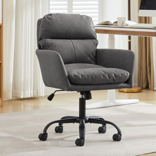 YITAI Adjustable Home Office Desk Chair with Comfy Square Mid-Back, Faux Leat...