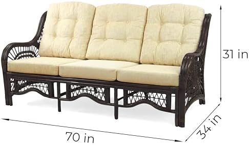 Malibu Lounge Three-Seater Sofa Natural Rattan Wicker Handmade Design (Cream ...