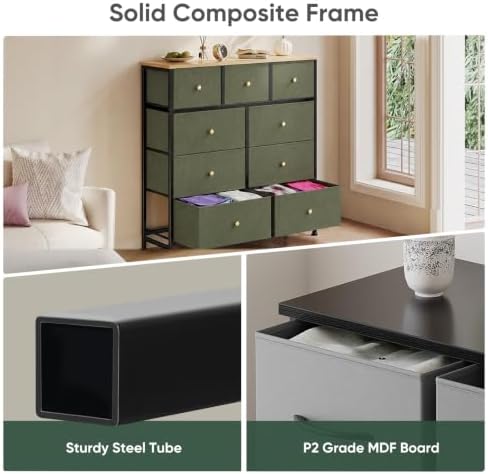 Fabric Dresser for Bedroom with 9 Drawers, Storage Tower