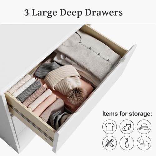 Gizoon 3 Drawers Chest, Bedroom Drawer Dresser with Large Storage Capacity