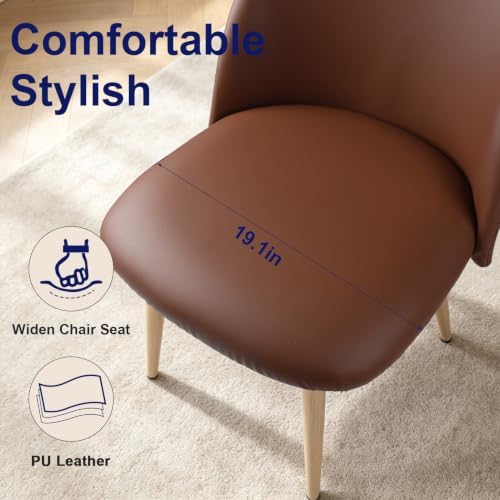 Lightdot Modern PU Leather Dining Chairs Set of 2 Brown Kitchen Side Chairs