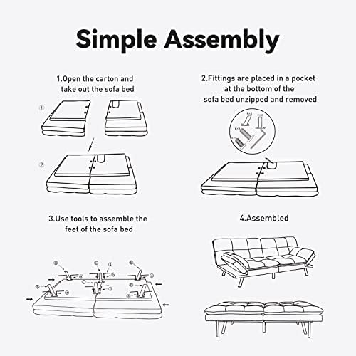 Opoiar Futon Sofa Bed Couch with Frame and Mattress,Black Faxu Memory Foam Le...