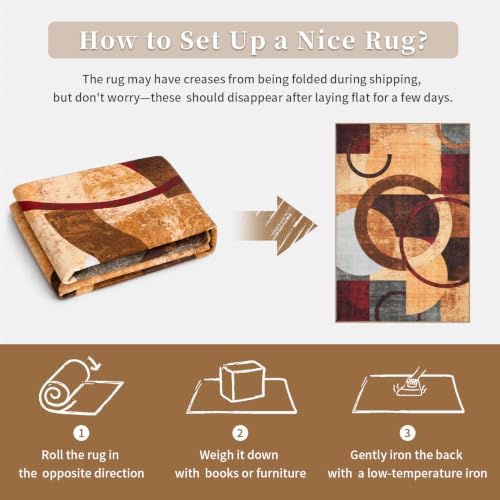 Ciicool 8x10 Area Rugs for Living Room, Soft Abstract Washable Rug Brown