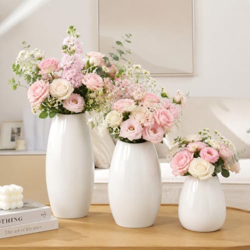 hjn Ceramic Vase Set of 3 White Flower Vase for Home Decor, Modern Decorative...