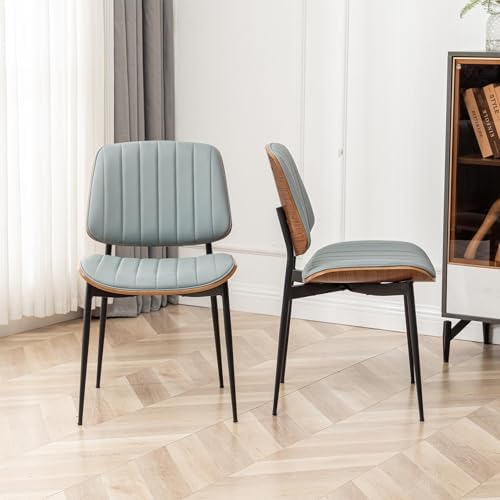 LUNLING Dining Chairs Set of 2,Mid Century Modern Retro Faux Leather Chair wi...