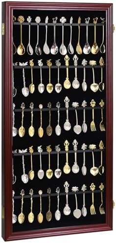 60 Souvenir Spoon Display Case Wall Mount Lockable Cabinet Cherry