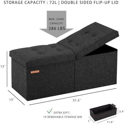 HAUSFRAU Ottoman with Storage Bench Folding Foot Rest Stool Ivory | 31.5&quot...