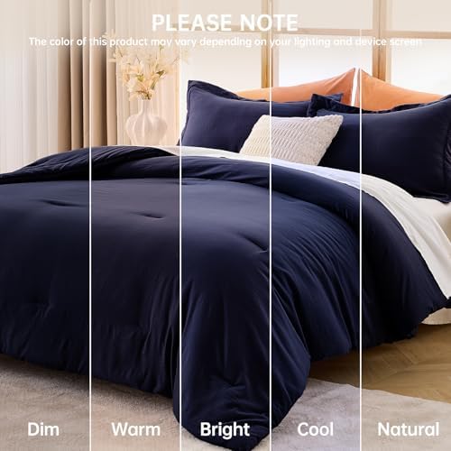 MUXHOMO King Comforter Set, 3-Piece All-Season Bedding, Navy Blue
