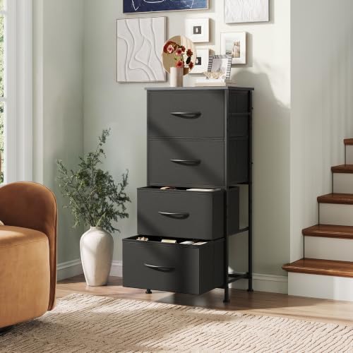 WLIVE Small Dresser Nightstand for Bedroom, 4 Drawers, Charcoal Black