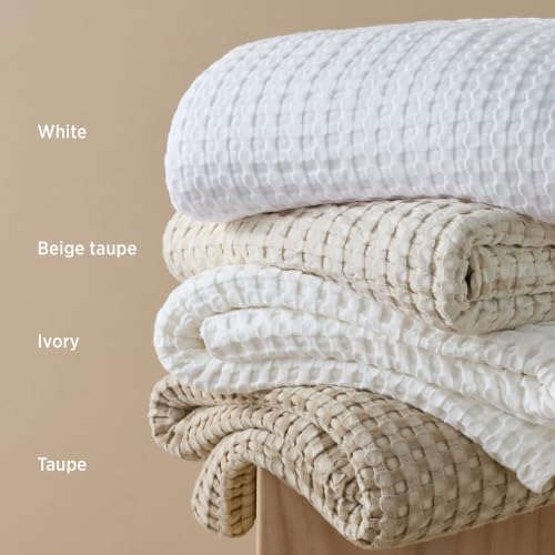 Bedsure Cooling Waffle Blanket for Hot Sleepers, Ivory, Queen, 90"x90"