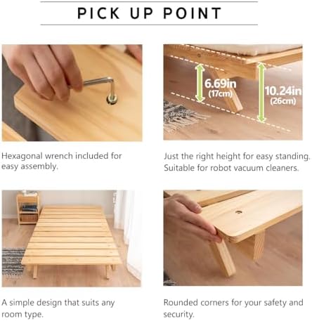 EMOOR Foldable Wood Slatted Floor Bed Frame OSMOS Twin Solid Pine (Earth-Natu...