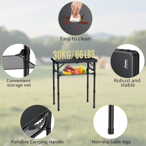 Anbte Folding Camping Table, 24"X 16" Adjustable Height Small Foldi...