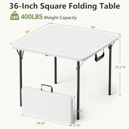 Folding Table, 36 Inch Square Foldable Card Table with Carrying Handle, Heavy...