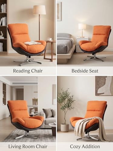 LukeAlon Linen Swivel Lounge Chair, Orange