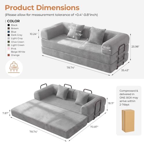 79" Convertible Futon Sofa Bed, Boneless Couch for Living Room