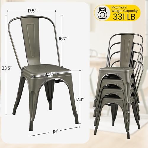 Yaheetech Metal Chairs Set of 4, Stackable Dining Chairs with Backs, Metal