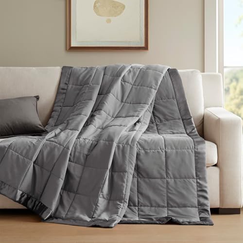 Madison Park Down Alternative Queen Blanket for Bed, Satin Trim, Charcoal