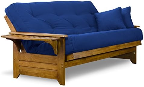 Brentwood Tray Arm Futon Frame, Drawers, and Royal Blue Mattress Set - Queen,...