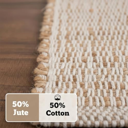 5X7 Jute & Cotton Rug Braided Boho Rugs - Farmhouse Decor - Hand Woven Na...