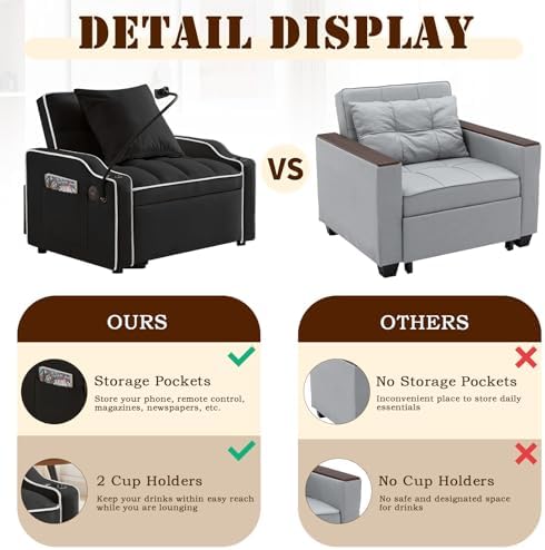 Sleeper Sofa Chair Bed, Convertible 3-in-1 Sofa Armchair, Adjustable Sleeper ...