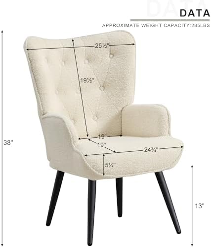 Furnimart Faux Fur White Accent Chair Mid Century Modern Living Room Chairs; ...