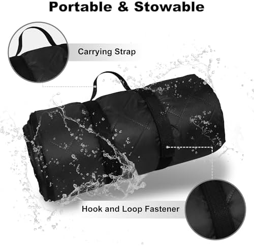 Waterproof Outdoor Blanket 82"x55" Large Sherpa Fleece 300GSM Black
