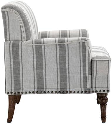 Stripe Accent Chair, Fabric Upholstered Armchair, Gray