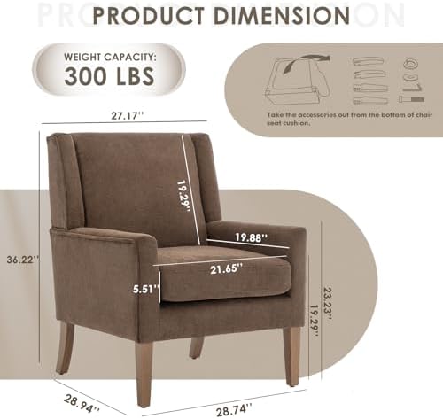 COLAMY Modern Wingback Living Room Chair, Upholstered Fabric Accent Armchair,...