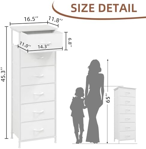 Somdot Tall Dresser for Bedroom, 6 Drawer Storage Cabinet, White