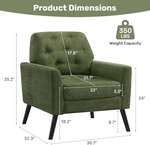 Accent Chair Set of 2, Mid Century Modern Living Room Chairs Reading Chair Up...