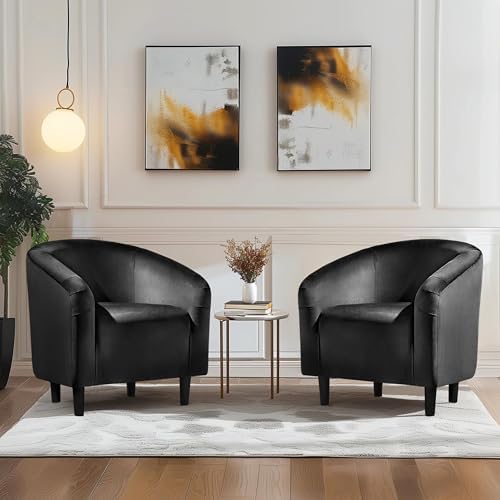 Yaheetech Small 25.5in Wide Velvet Barrel Accent Chair for Bedroom, Black